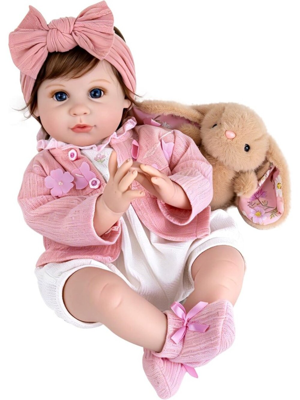 22 Inch Lifelike Reborn Baby Doll Girl in Pink Outfit Realistic Newborn